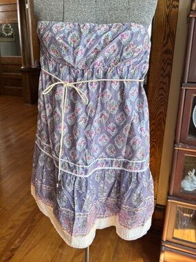 American Eagle Strapless Lilac Indian Print Cotton Tiered Dress Sz 4 Sweet! GUC